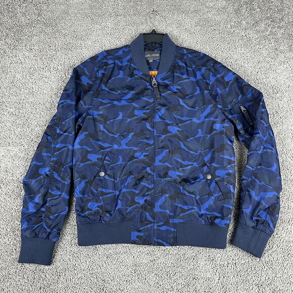 Slate & Stone Jacket Mens Large Blue Camo Bomber Nylon Lightweight Zip Up - Picture 2 of 11